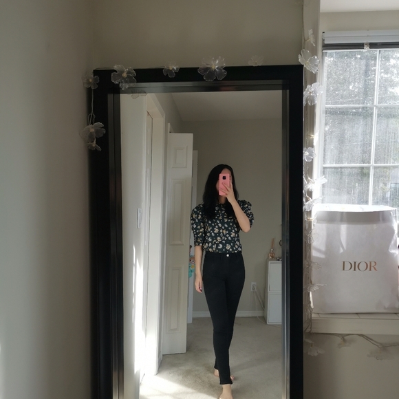 See by Chloe size 36 dark green floral Puff sleeve top - Picture 7 of 9